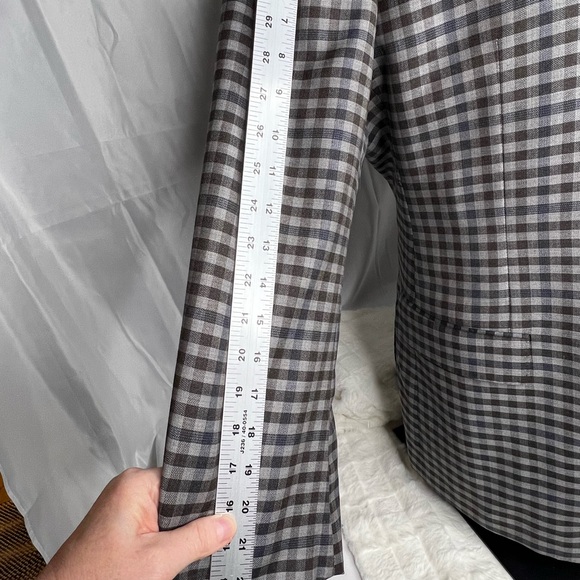 Vintage Georgetown Custom Dormeuil Blazer Mens Wool‎ 42R Taupe Brown navy check - Picture 5 of 16